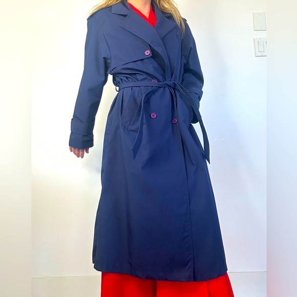 Pretty 1970s vintage DJI blue trench coat size medium - Picture 2 of 11